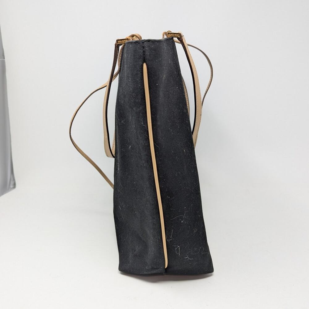 Kate Spade Linen Canvas Tote Bag with Monogram Black and Tan - Picture 10 of 16